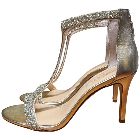 VINCE CAMUTO Phoebe Imagine Women's 36.5/US 6.5 Iridescent Gold Stiletto T Strap - Picture 6 of 10